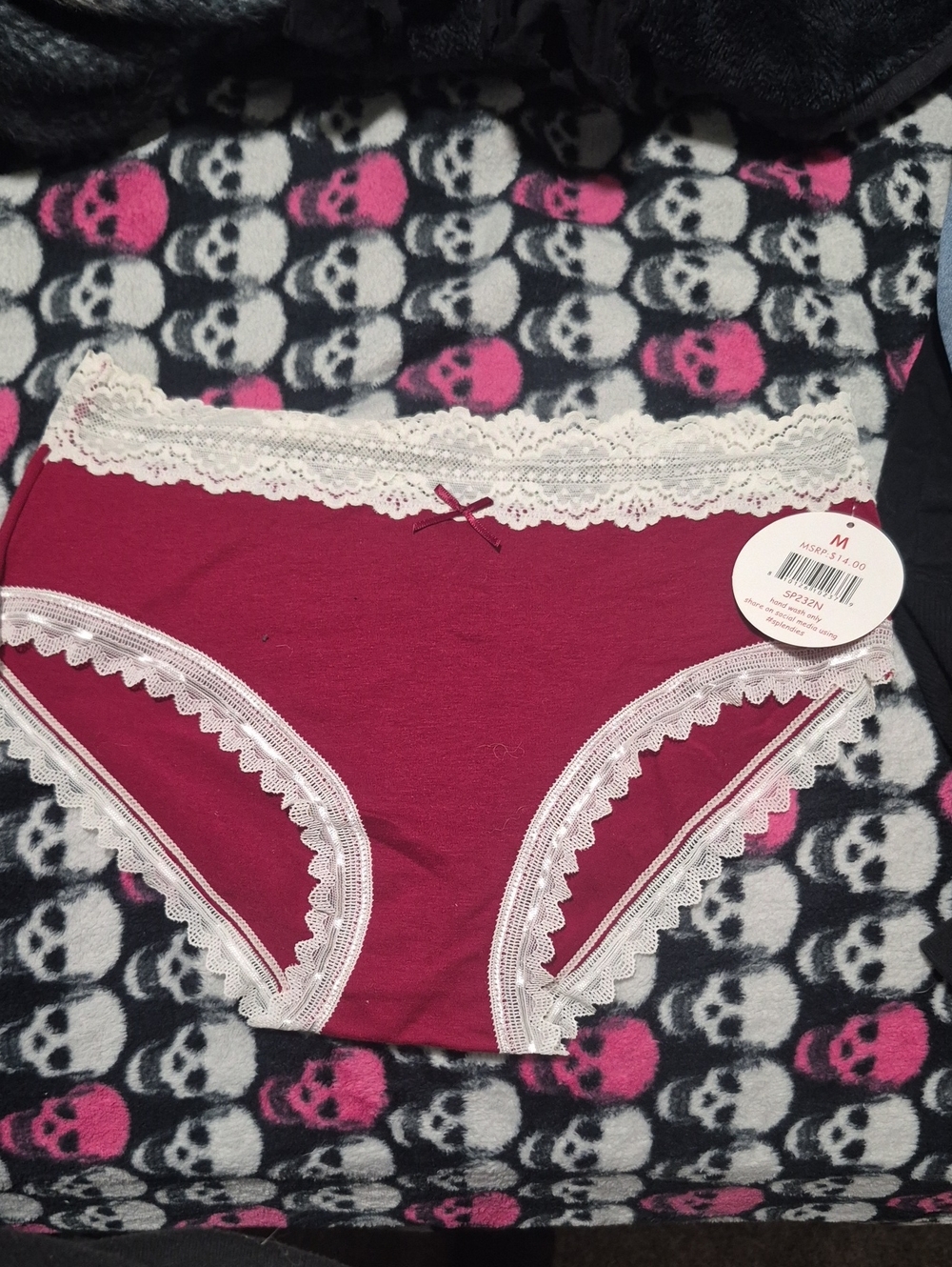 Women's Lace-Trim Cotton Briefs - Burgundy